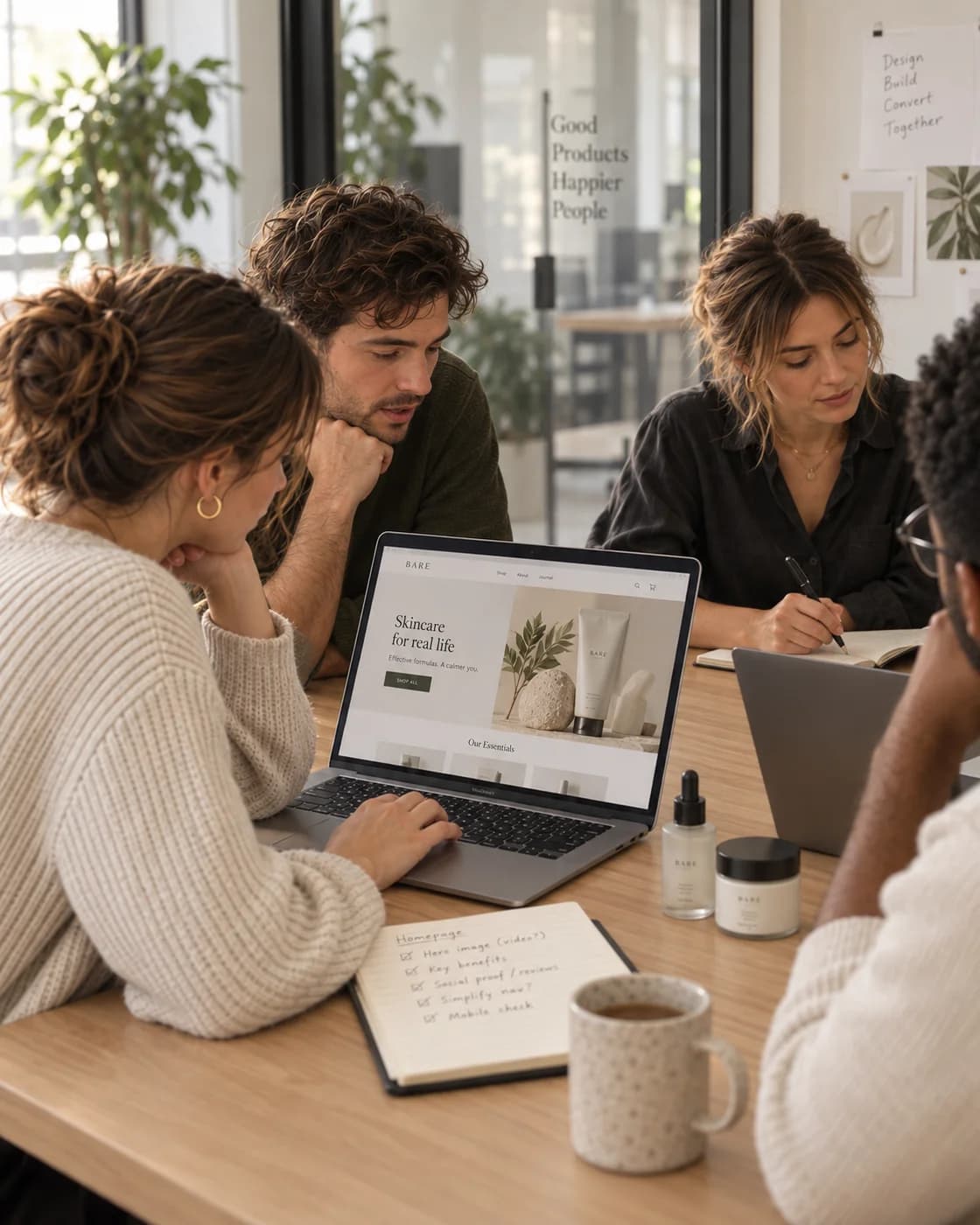 Shopify agency team workshopping a cosmetics brand’s online store