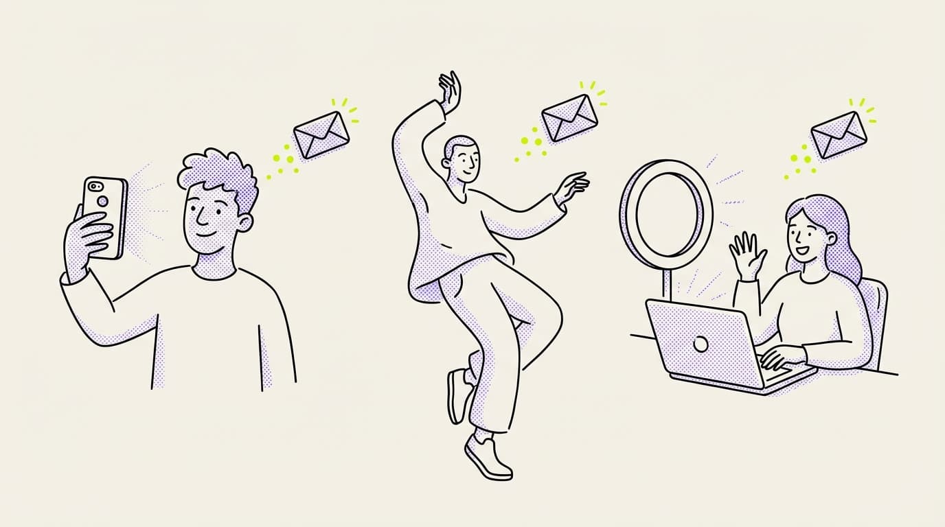 Cover illustration: three social media creators receiving AI-personalized email invitations